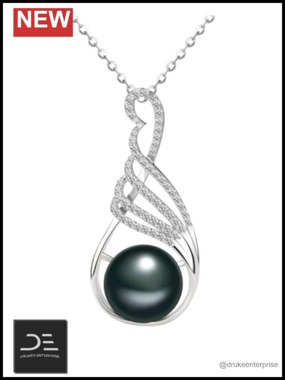 Natural Tahitian Black Pearl Necklace 925 Sterling Silver 18" Pendant Gift for